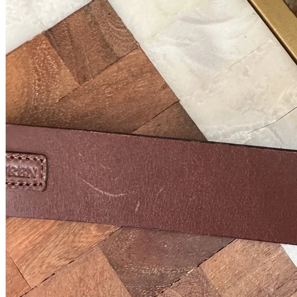 Polo Ralph Lauren Belt 38 Brown New‎ Leather Silver Roller Buckle Classic